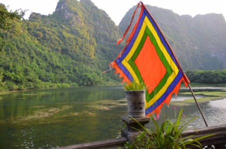 bandeira, budismo, templo, tam coc, trang an, vietnam, quadrada
