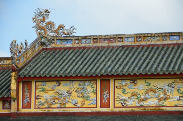 Hué, Vietnam, citadela, cidade imperial, mosaico, corredor, telhado